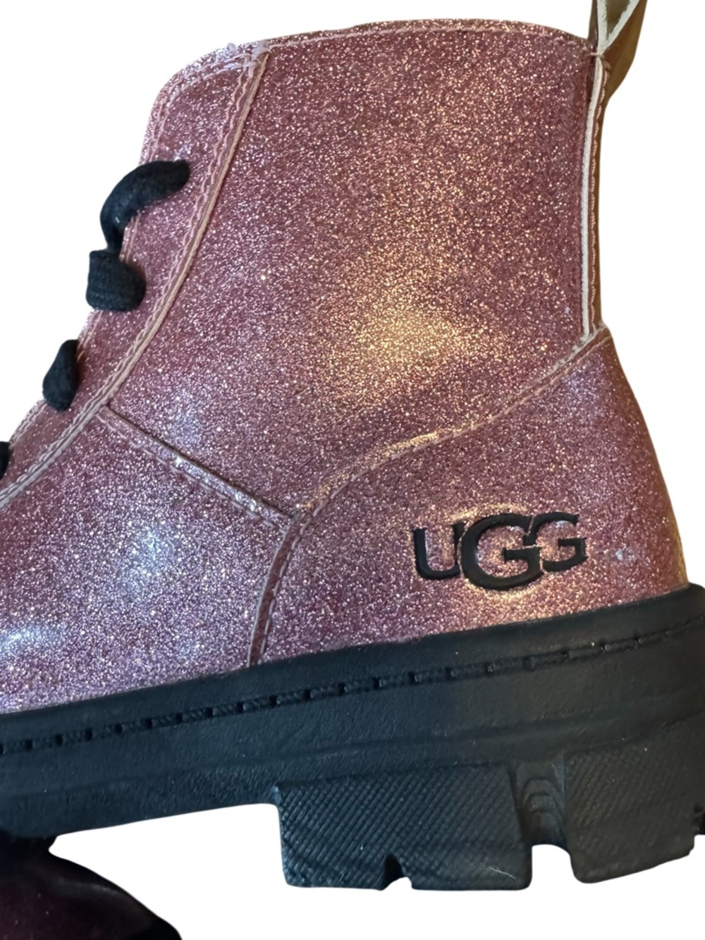 UGG Ashton Lace-Up Glitter Pink Combat Boots Kids' Size 12 - Picture 11 of 16